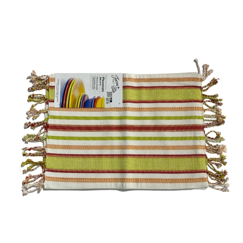 Fiesta Placemats Woven Tassel Striped‎ Warm Fringe Multi Color Set Of 4 Hacienda